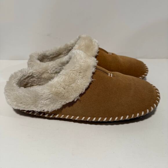 Minnetonka Women's Caitlin Clog Slipper Suede Brown Cream 10 - Picture 2 of 7